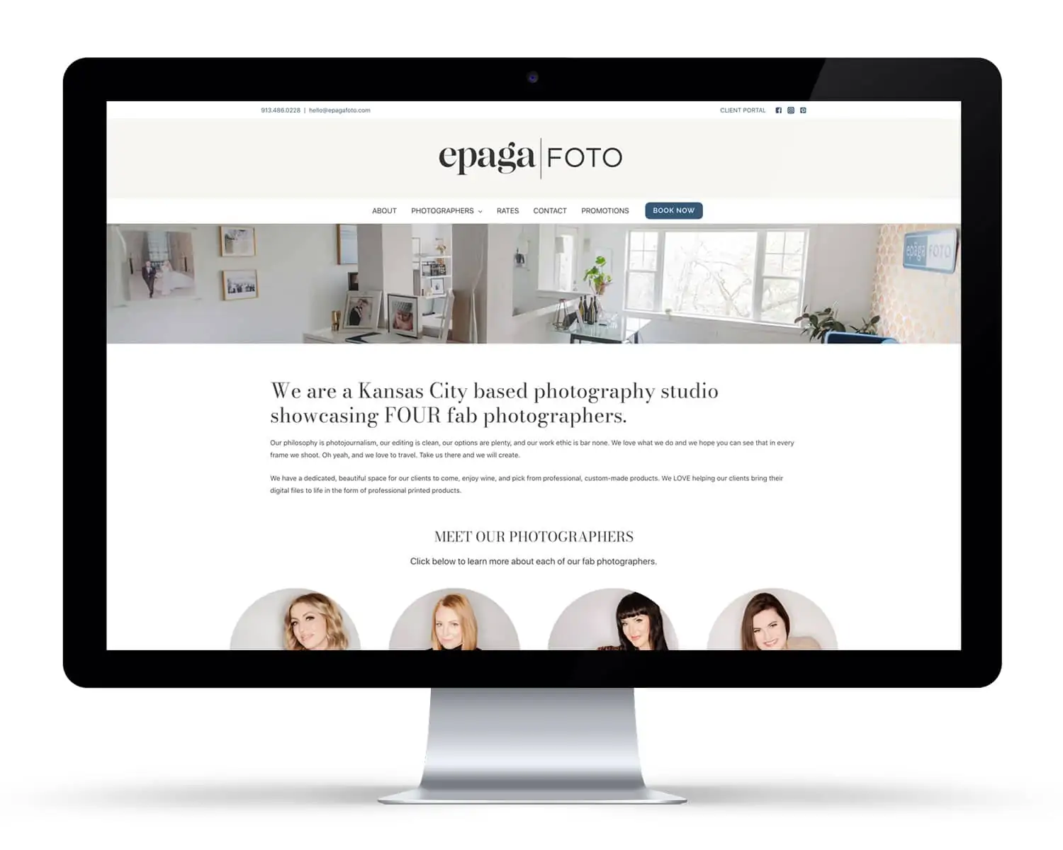 iMac displaying a documentary wedding photographer epagaFOTO website redesign