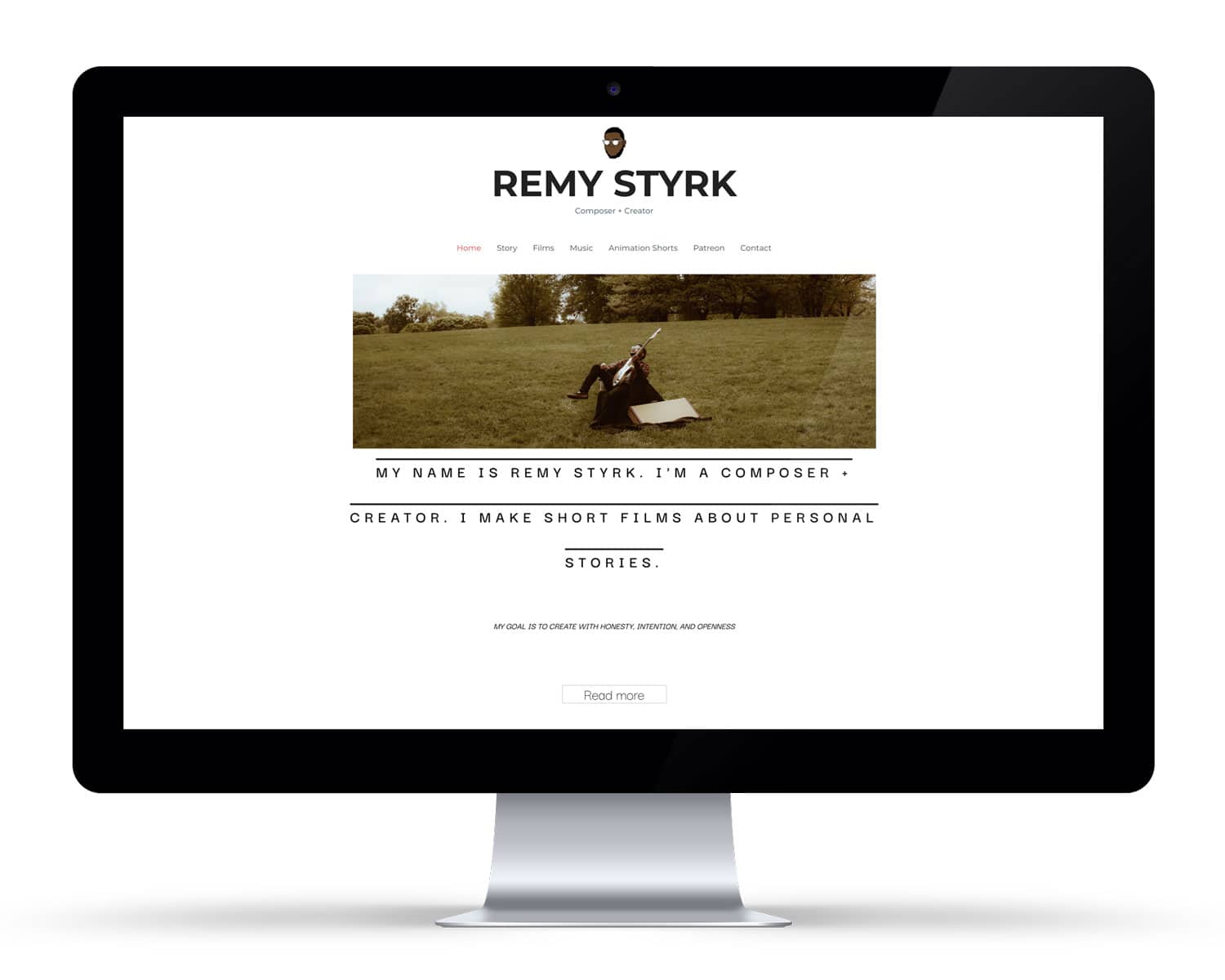 main-iMac-mockup-remystyrk-rev iMac displaying a film creator/composer's DIY WordPress website design
